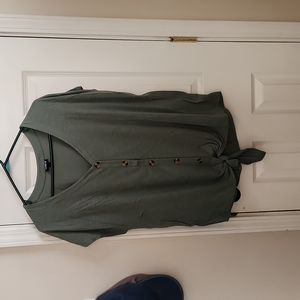 Torrid size 2 green top with decorative buttons and front tie